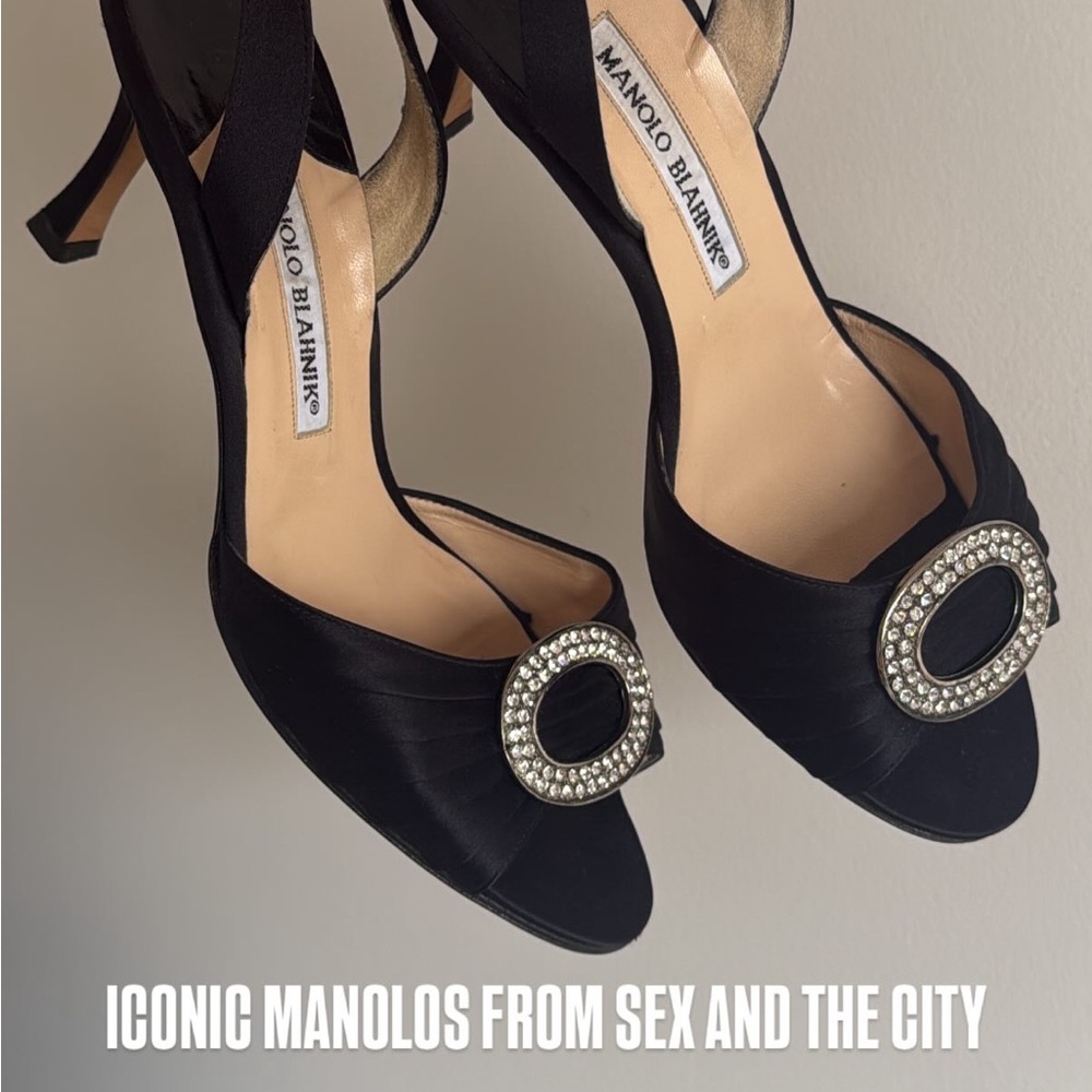 Manolo Blahnik Black Heels with Crystal Buckle
